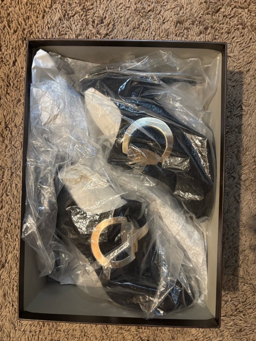 Women’s Black Suede Peep-Toe Heels with Gold Accent - Picture 2 of 8